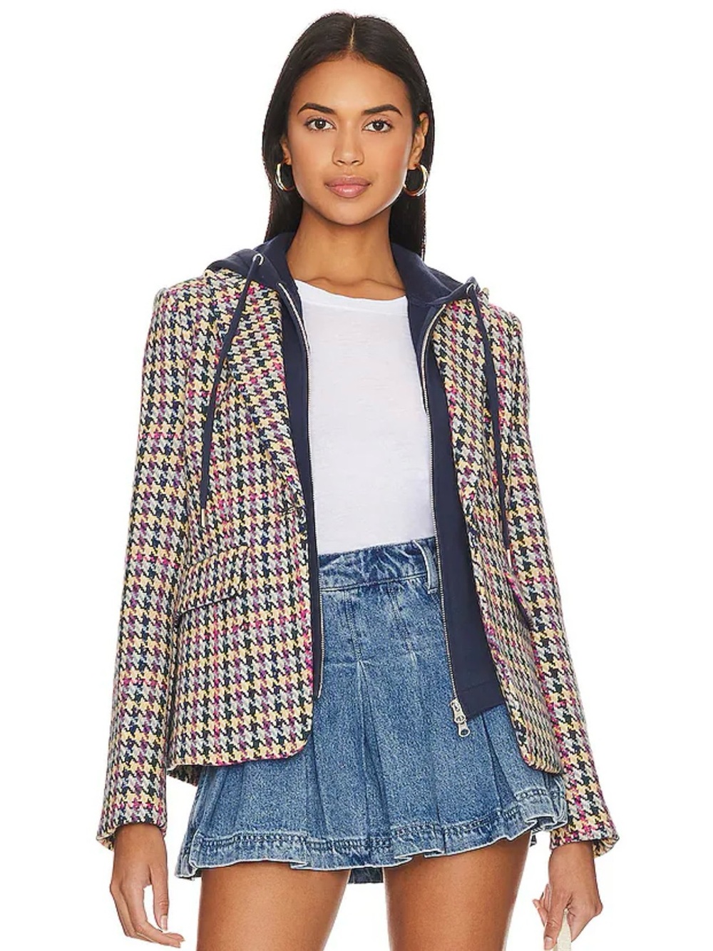 Lucia Multi Houndstooth Jacket in Pink Multi Central Park West Size Medium